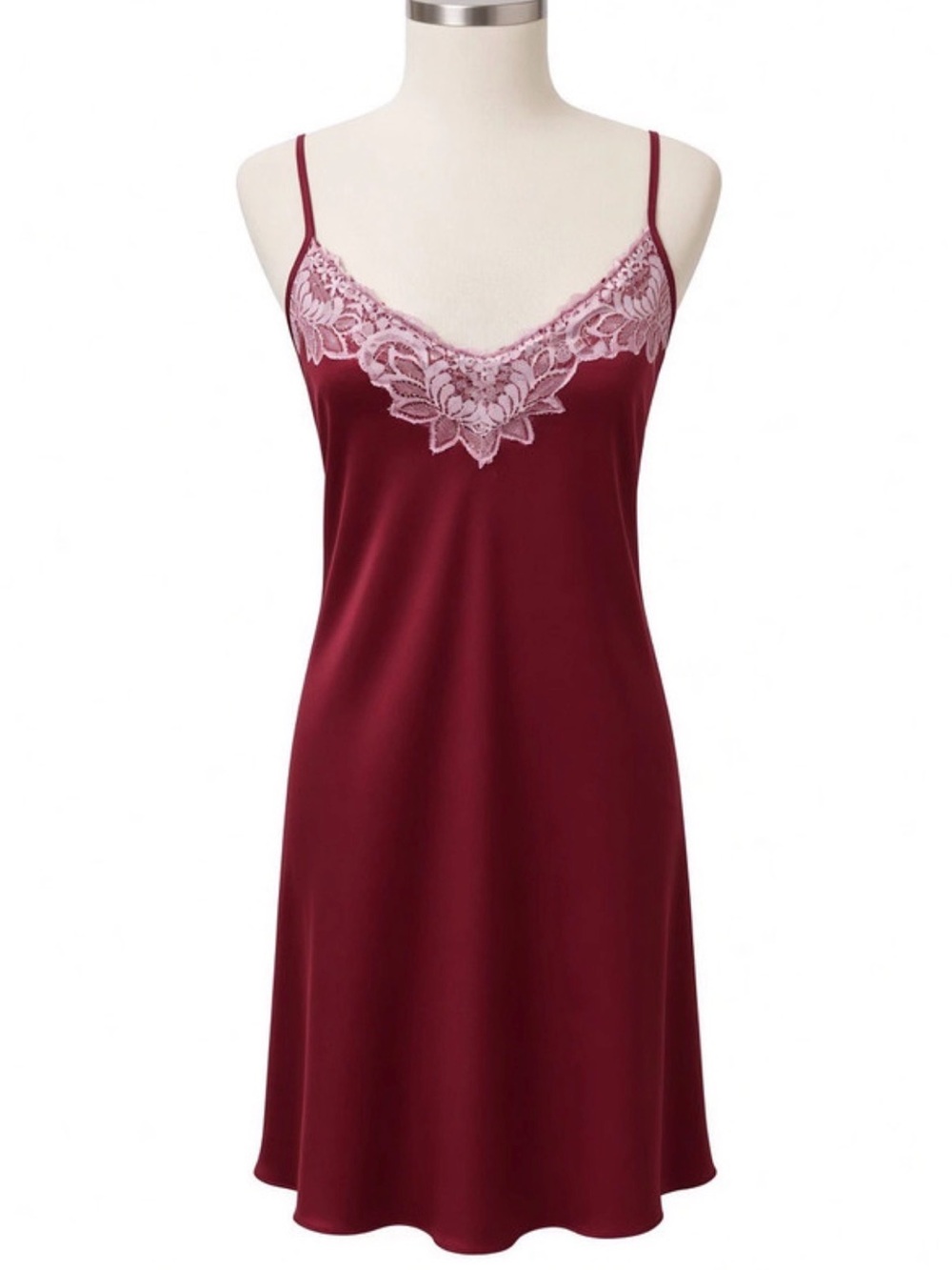Women's Burgundy Lace-Trim Slip Dress